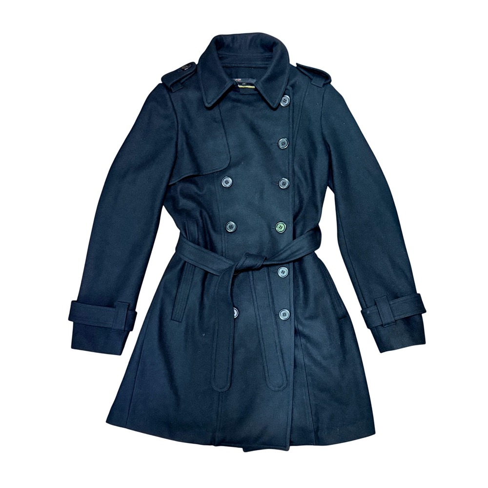 Maje Black Double Breasted Trench Coat Belted Wool Blend Jacket Size 36 / US 4